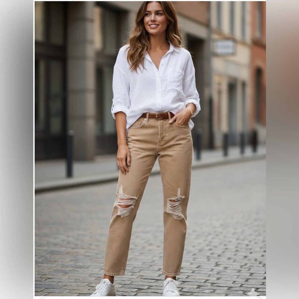 Frame Stylish Tan Ripped Women Jeans